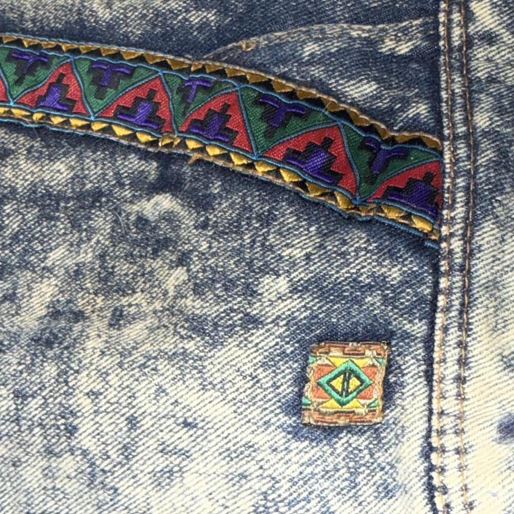 Vintage 80s 90s Denim Jean Aztec Distressed Pockets Crossbody‎ Bag Purse - Picture 14 of 14
